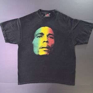 Vintage‎ 90s Bob Marley Graphic Tshirt Men's Large 1999 Double Sided Print Black